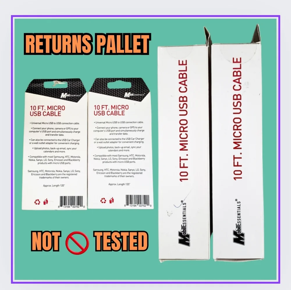 🥳1-CABLE MICRO USB-BLACK 10ft./PALLET RETURN-NOT 🚫 TESTED